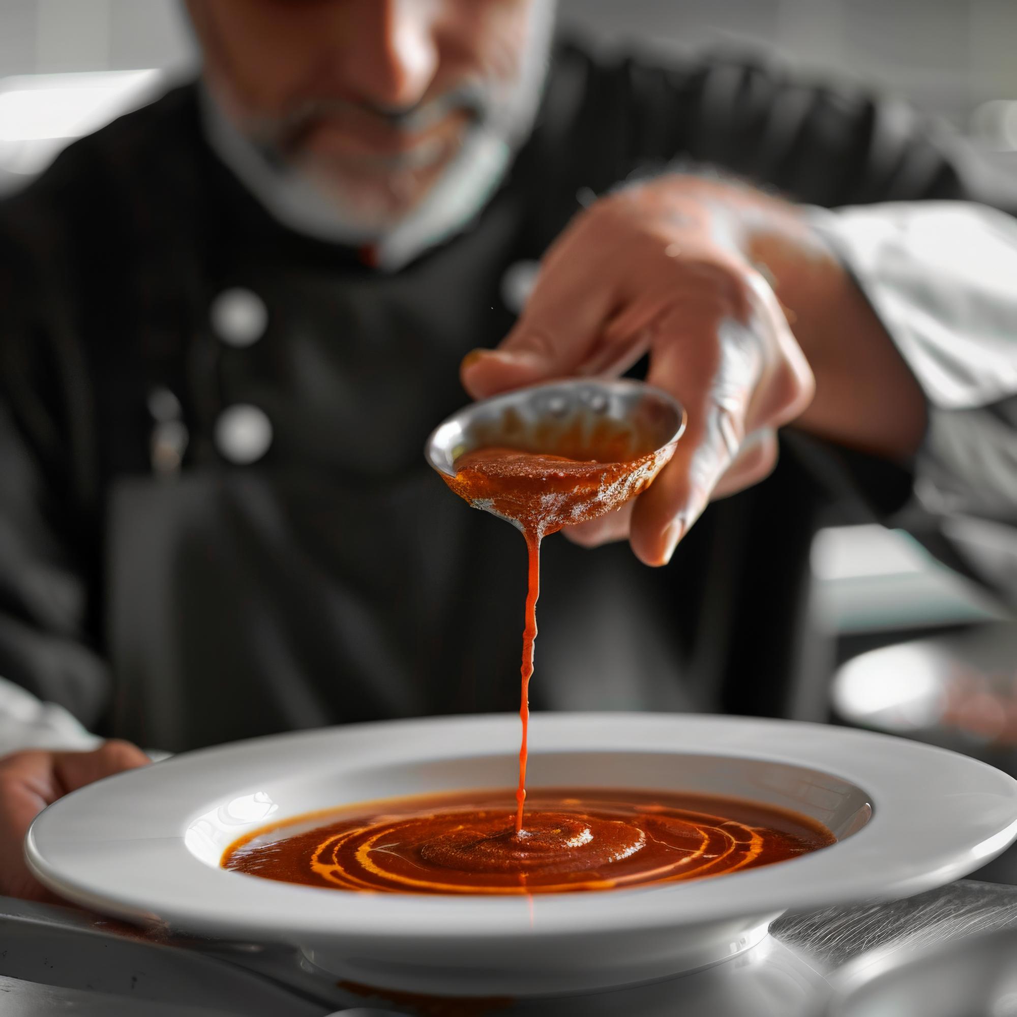 Chef demonstrating sauce technique